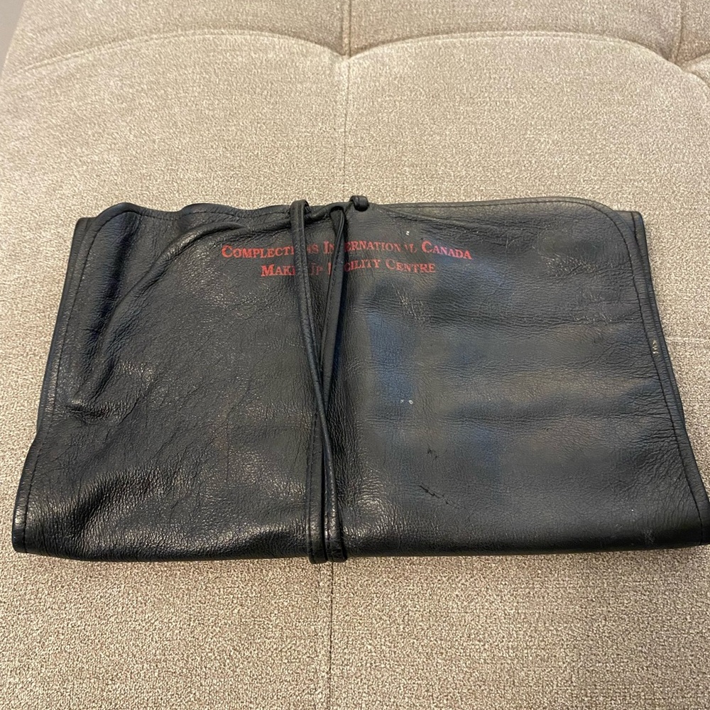 Black Leather Makeup Brushes Roll-Up Pouch